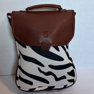 WW Weight Watchers Zebra Stripe & Faux Brown Leather Lunch Tote Expandable